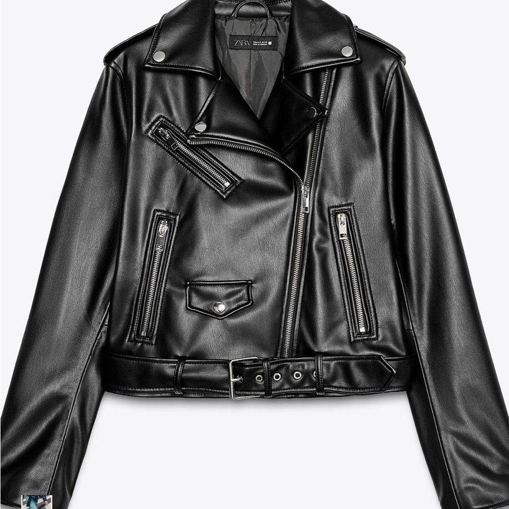 Zara Black Faux Leather Biker Jacket